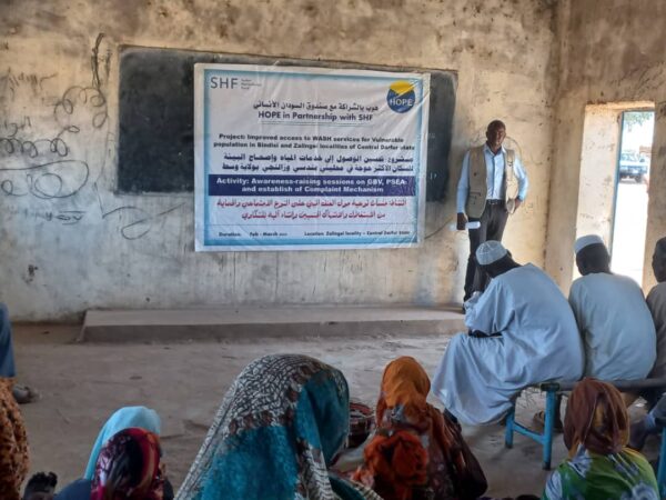Inception meeting to establish the WASH complaints mechanism. Zalingie. Credit: HOPE Sudan